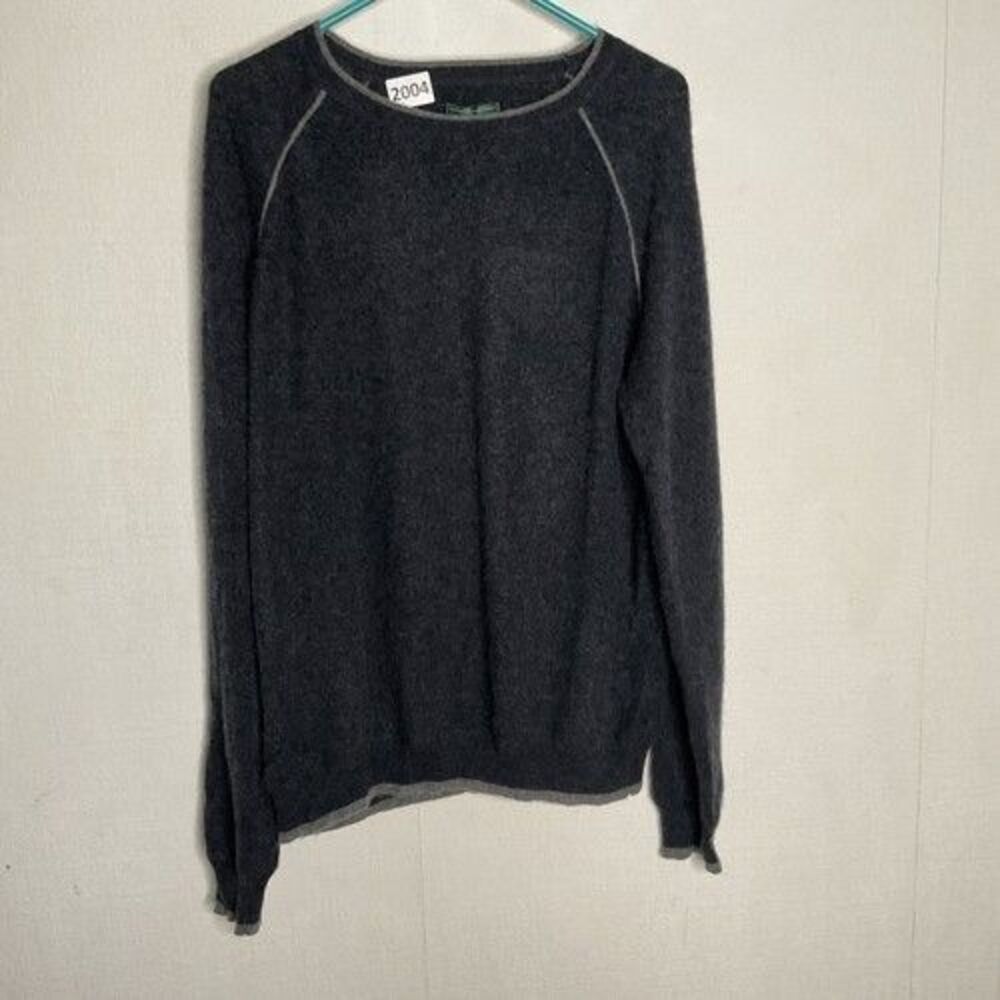 Hammacher Schlemmer Gray/Black 100% Cashmere CrewNeck Sweater Men Size XXL Pullo